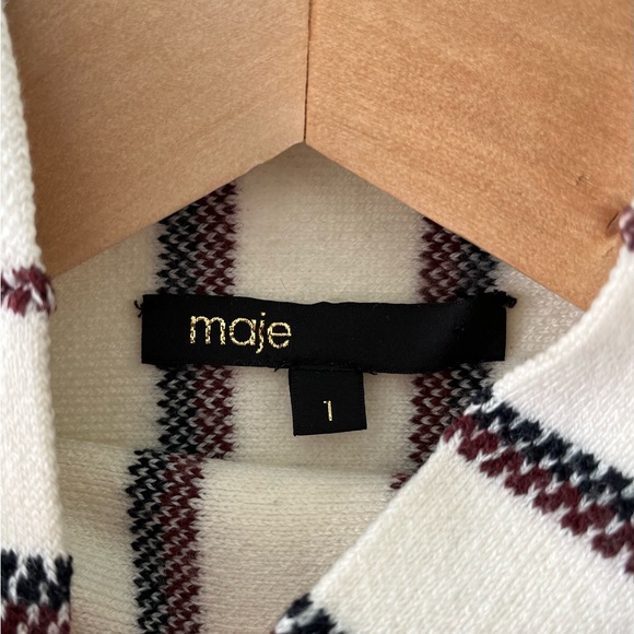 Maje Matina Jacquard Wool Blend Knit Boxy Striped Turtleneck in Ecru Size Small - Picture 6 of 14